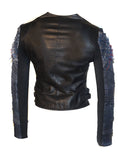 Women Lamb Leather Abstract Handcrafted Sleeve Dip Dyed Vintage Look Biker Jacket