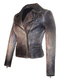 Women Motorcycle Biker Ombre Croco Printed Leather Jacket