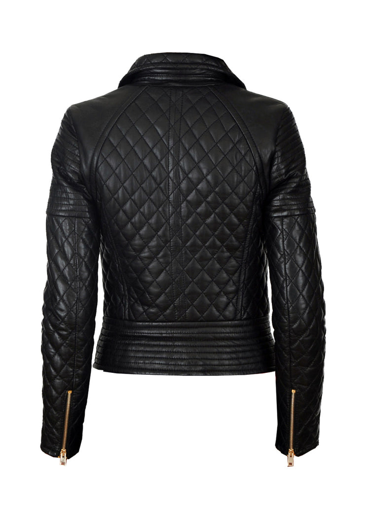 Women Leather Washed Vintage Quilted Jacket