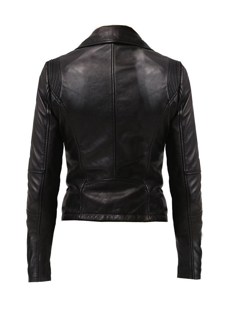 Women Leather Washed Vintage Motorcycle Biker Jacket with Lycra shoulders