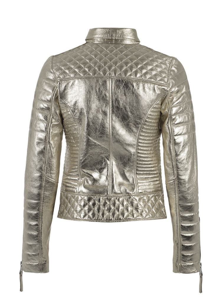 Women Designer Metallic Leather Motorcycle Biker Jacket