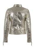 Women Designer Metallic Leather Motorcycle Biker Jacket