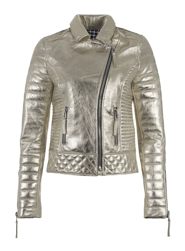 Women Designer Metallic Leather Motorcycle Biker Jacket
