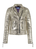 Women Designer Metallic Leather Motorcycle Biker Jacket