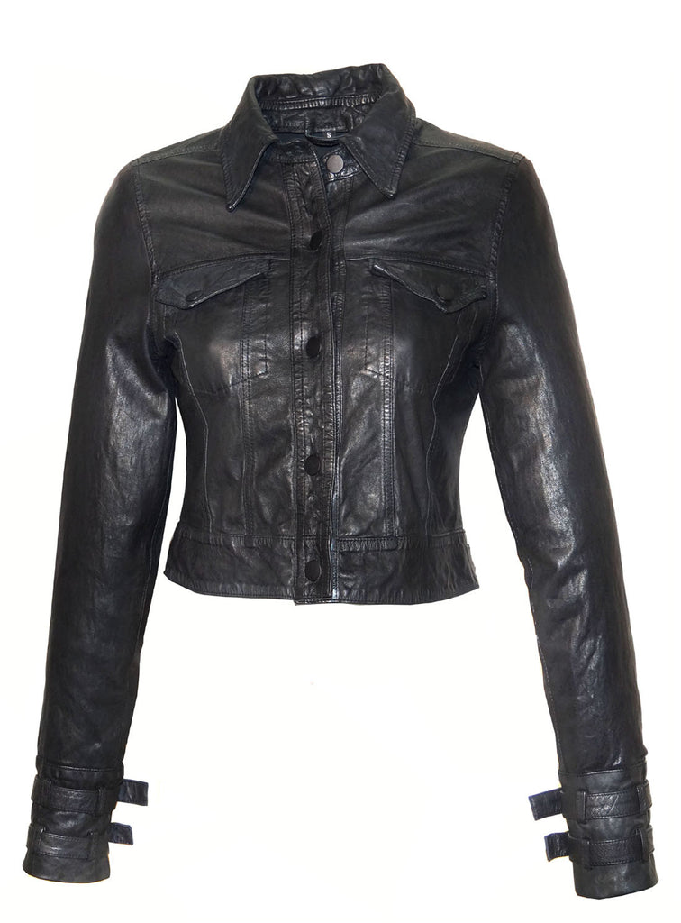 Vannamoda Crop Leather Washed Jacket