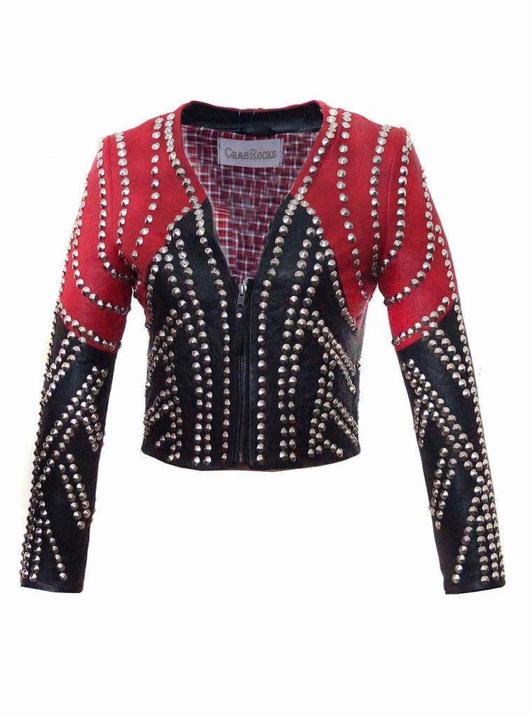 Leather Multi Studded Woman Jacket