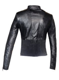 Women Abstract Beads Hand Embroidered Leather Jacket