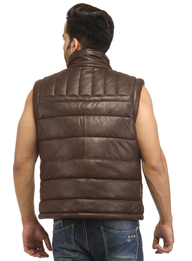 Men's Leather Puffer Vest Jacket Hot Seller , Men Jacket - CrabRocks, LeatherfashionOnline
 - 5