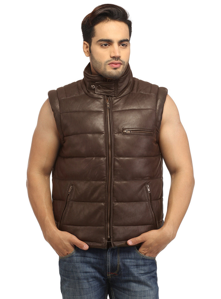 Men's Leather Puffer Vest Jacket Hot Seller Brown / S / Leather, Men Jacket - CrabRocks, LeatherfashionOnline
 - 1