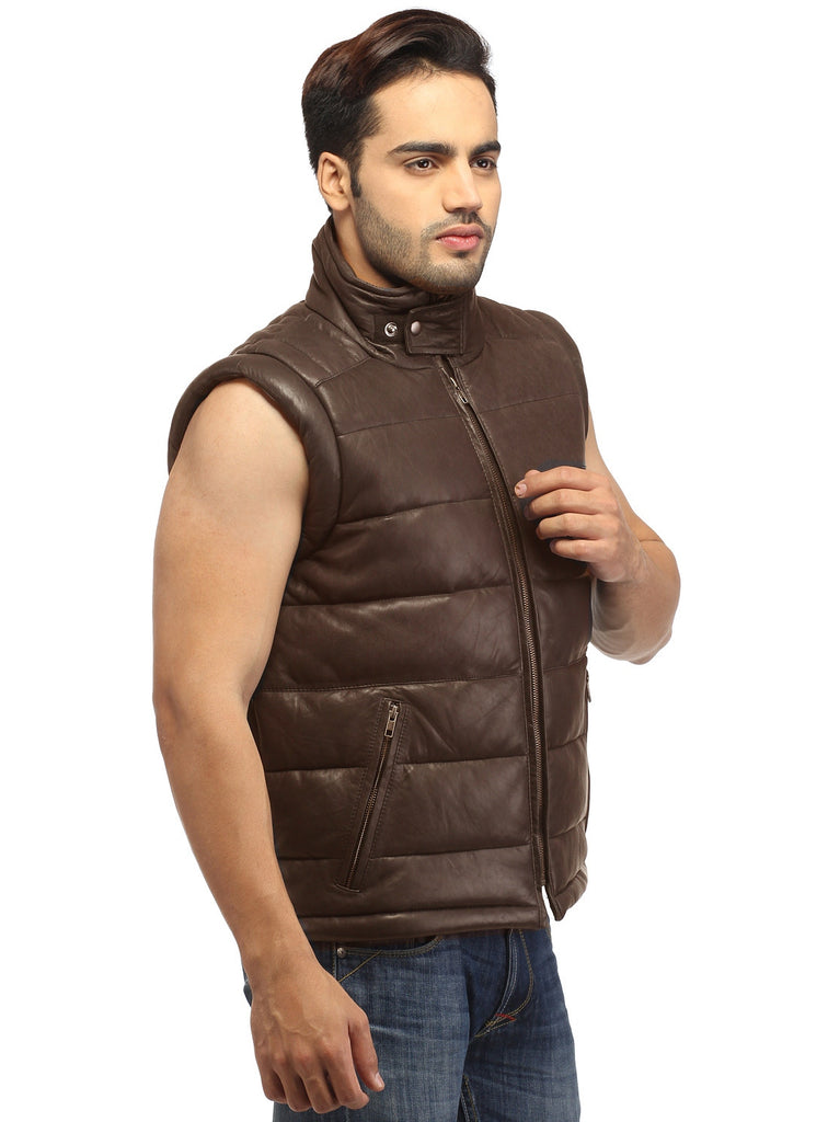 Men's Leather Puffer Vest Jacket Hot Seller , Men Jacket - CrabRocks, LeatherfashionOnline
 - 3