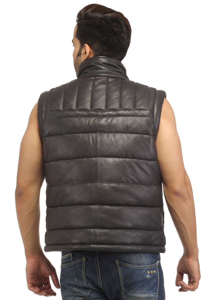 Men's Leather Puffer Vest Jacket Hot Seller , Men Jacket - CrabRocks, LeatherfashionOnline
 - 6