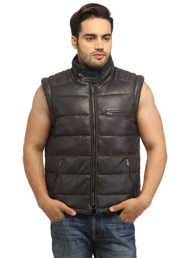 Men's Leather Puffer Vest Jacket Hot Seller Black / S / Leather, Men Jacket - CrabRocks, LeatherfashionOnline
 - 2