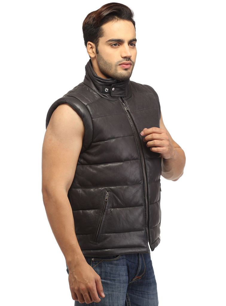 Men's Leather Puffer Vest Jacket Hot Seller Black / XXL / Leather, Men Jacket - CrabRocks, LeatherfashionOnline
 - 4