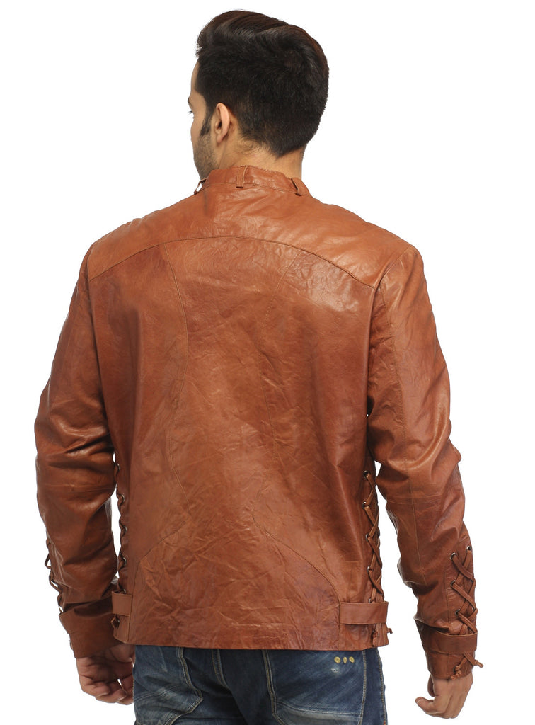 Men Vintage Crinkled Leather Biker Jacket with Dori Weave , Men Jacket - CrabRocks, LeatherfashionOnline
 - 6