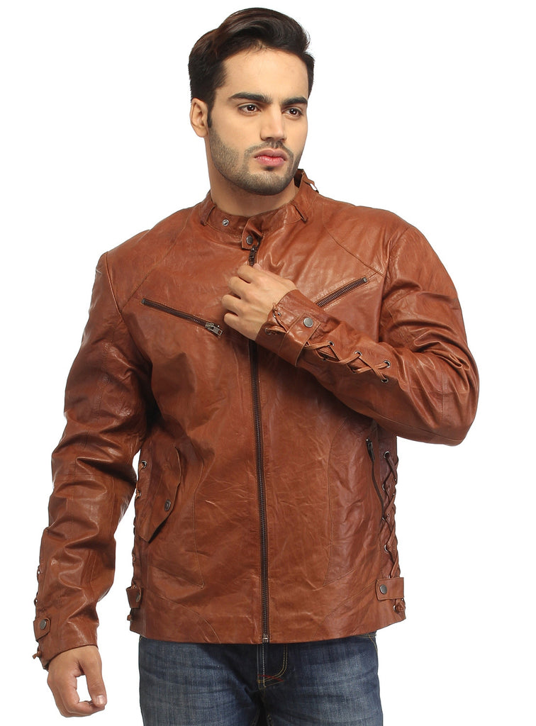 Men Vintage Crinkled Leather Biker Jacket with Dori Weave , Men Jacket - CrabRocks, LeatherfashionOnline
 - 2