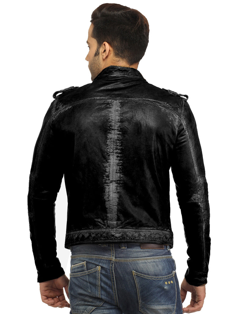 Men's Casual Abstract Batik Wash Short Leather Jacket , Men Jacket - CrabRocks, LeatherfashionOnline
 - 7