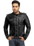 Men's Casual Abstract Batik Wash Short Leather Jacket S / Leather / Black, Men Jacket - CrabRocks, LeatherfashionOnline
 - 2