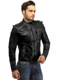 Men's Casual Abstract Batik Wash Short Leather Jacket , Men Jacket - CrabRocks, LeatherfashionOnline
 - 4