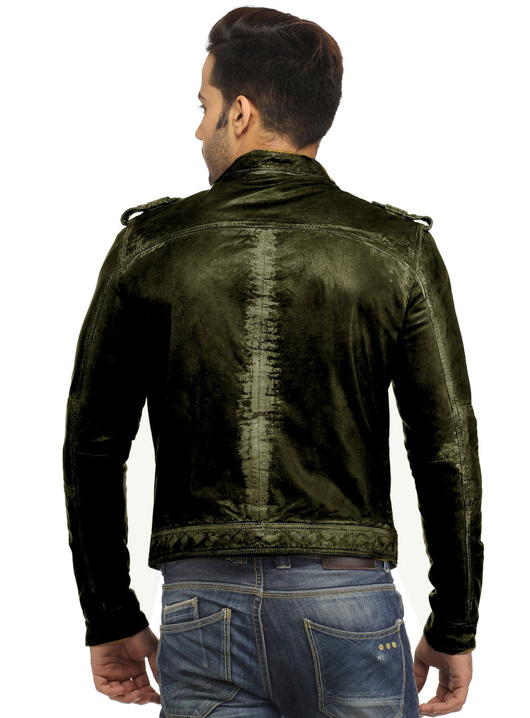Men's Casual Abstract Batik Wash Short Leather Jacket , Men Jacket - CrabRocks, LeatherfashionOnline
 - 8