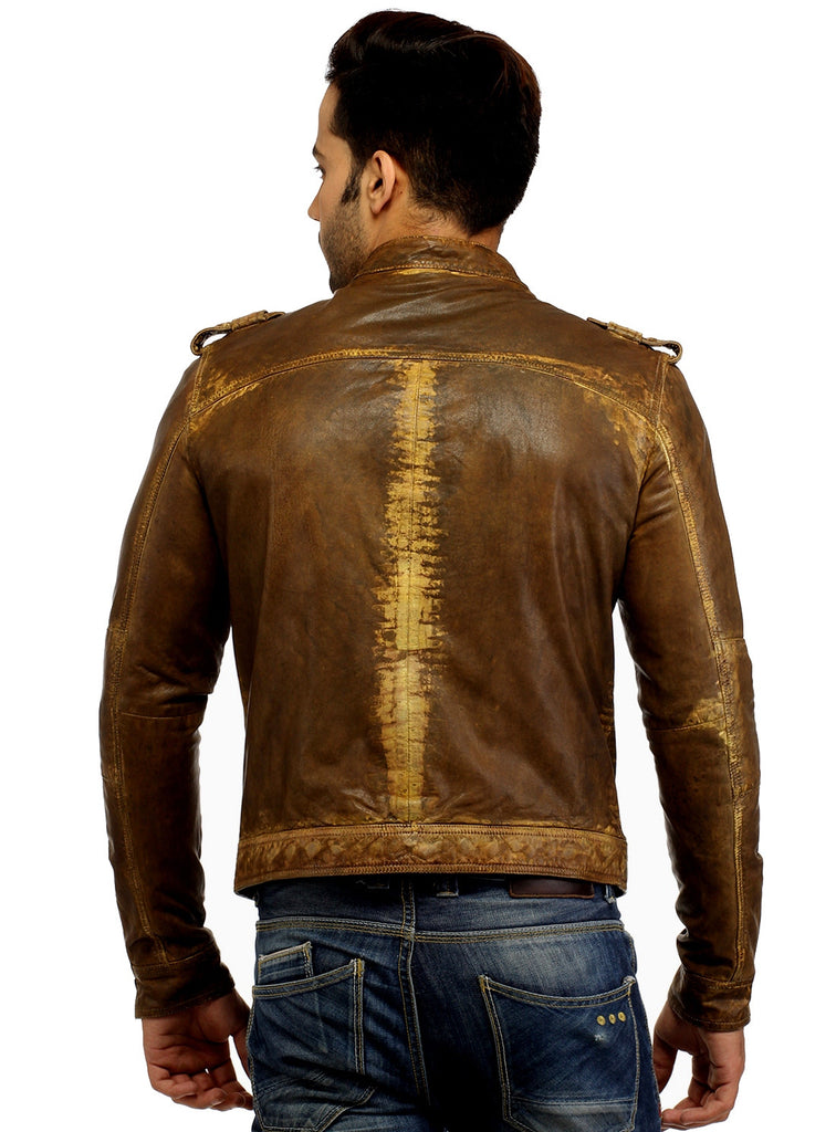 Men's Casual Abstract Batik Wash Short Leather Jacket , Men Jacket - CrabRocks, LeatherfashionOnline
 - 9