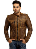 Men's Casual Abstract Batik Wash Short Leather Jacket S / Leather / Tan, Men Jacket - CrabRocks, LeatherfashionOnline
 - 1