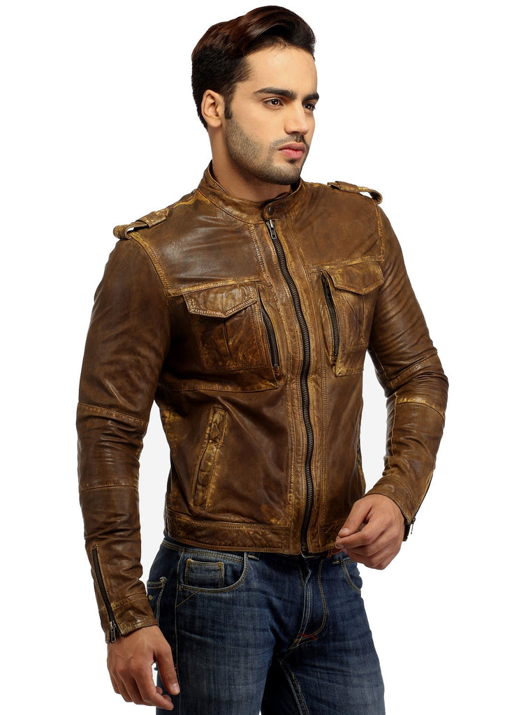 Men's Casual Abstract Batik Wash Short Leather Jacket , Men Jacket - CrabRocks, LeatherfashionOnline
 - 6