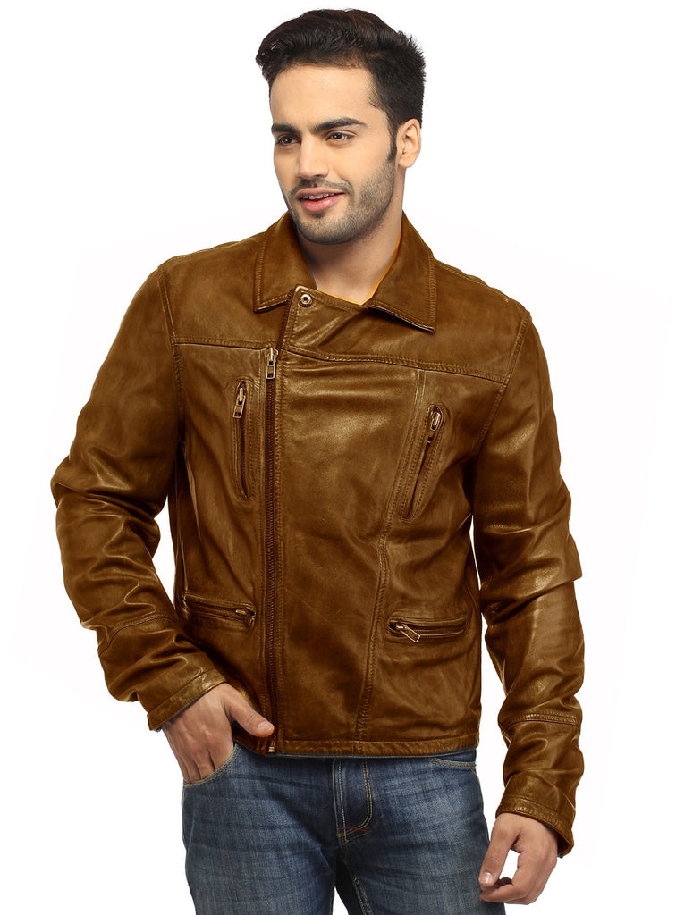 Men Leather Hand Padded Lamb Vintage MotorCycle Biker Jacket XS / LEATHER / Tan Brown, Men Jacket - CrabRocks, LeatherfashionOnline
 - 1