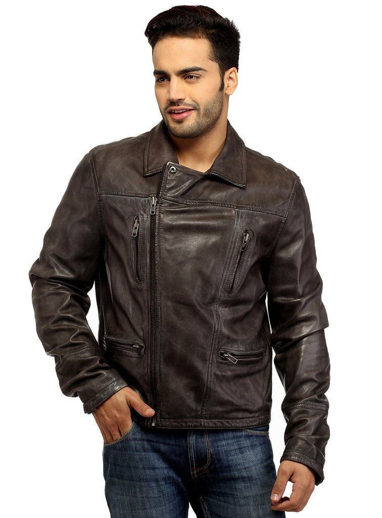 Men Leather Hand Padded Lamb Vintage MotorCycle Biker Jacket XS / LEATHER / Ash Grey, Men Jacket - CrabRocks, LeatherfashionOnline
 - 2