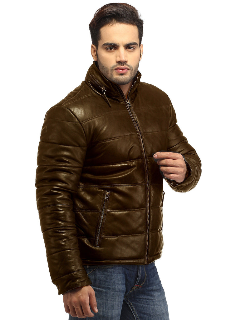 CrabRocks Best Seller Men's Real Soft Lamb Leather Puffer Jacket Brown / S / Leather, Men Jacket - CrabRocks, LeatherfashionOnline
 - 5