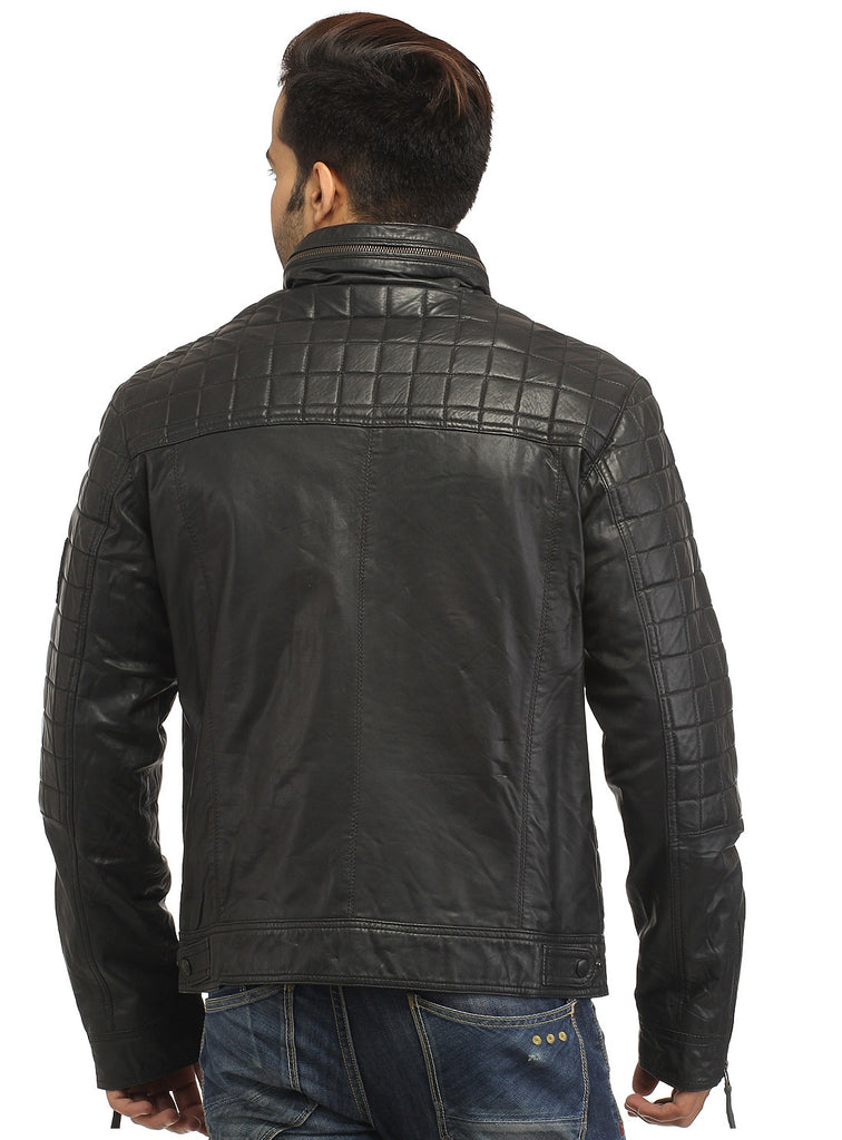 Sporty Boxy Quilted Casual  Men Leather Jacket , Men Jacket - CrabRocks, LeatherfashionOnline
 - 6