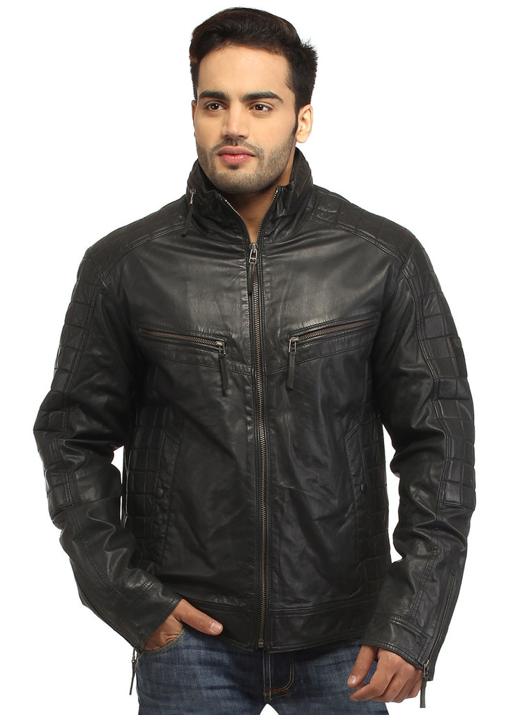 Sporty Boxy Quilted Casual  Men Leather Jacket S / Leather / Black, Men Jacket - CrabRocks, LeatherfashionOnline
 - 2