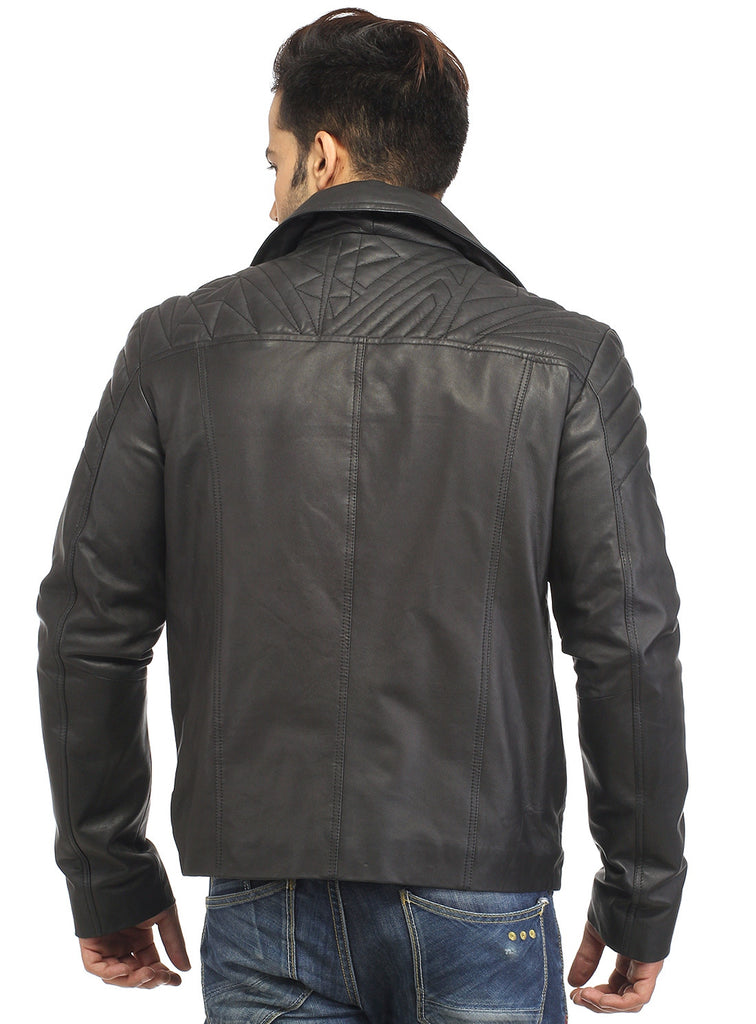 Men Leather Asymmetrical Quilted Biker Jacket , Men Jacket - CrabRocks, LeatherfashionOnline
 - 3