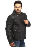 Men Leather Asymmetrical Quilted Biker Jacket XS / LEATHER / Black, Men Jacket - CrabRocks, LeatherfashionOnline
 - 2