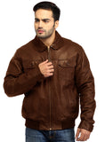 Men Real Leather Ribbed  Biker Look Bomber Jacket S / Leather / Brown, Men Jacket - CrabRocks, LeatherfashionOnline
 - 1