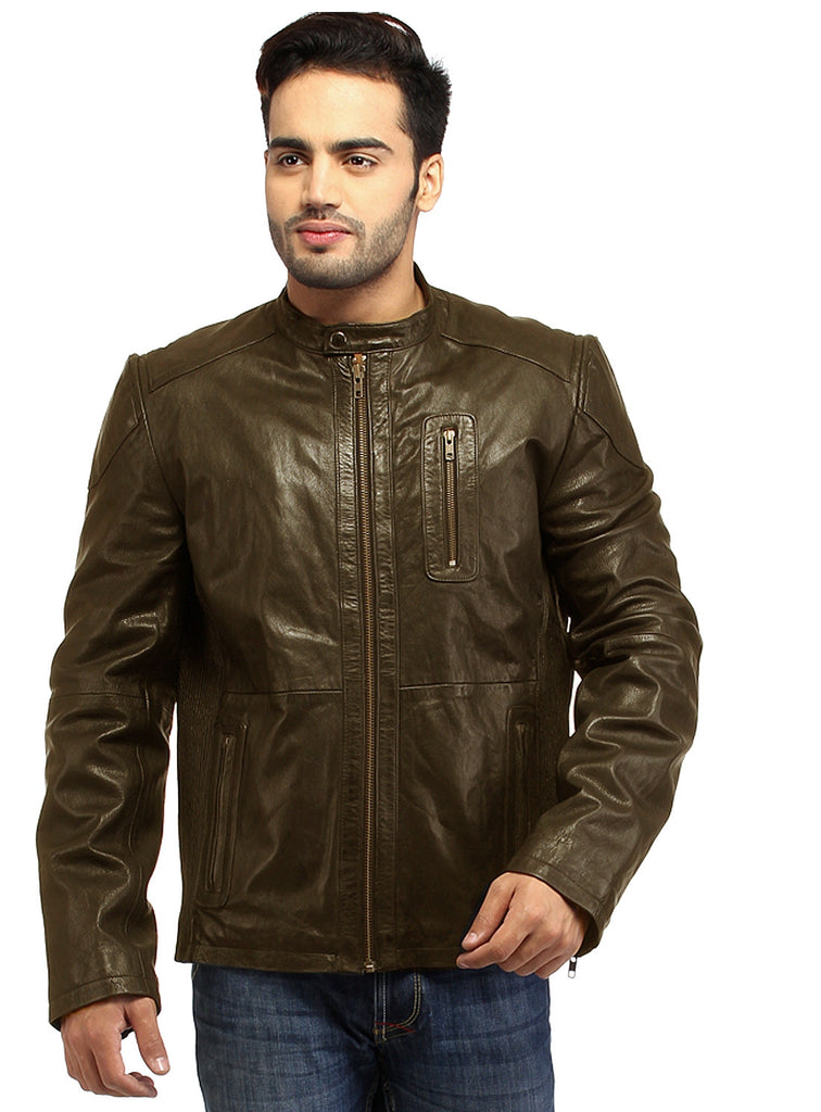 Men Straight Fitted Leather Biker Casual Jacket S / Leather / Brown, Men Jacket - CrabRocks, LeatherfashionOnline
 - 2