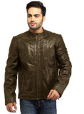 Men Straight Fitted Leather Biker Casual Jacket S / Leather / Brown, Men Jacket - CrabRocks, LeatherfashionOnline
 - 2