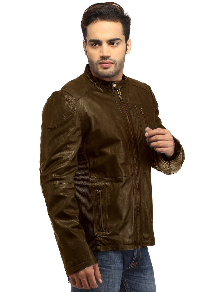 Men Straight Fitted Leather Biker Casual Jacket , Men Jacket - CrabRocks, LeatherfashionOnline
 - 4