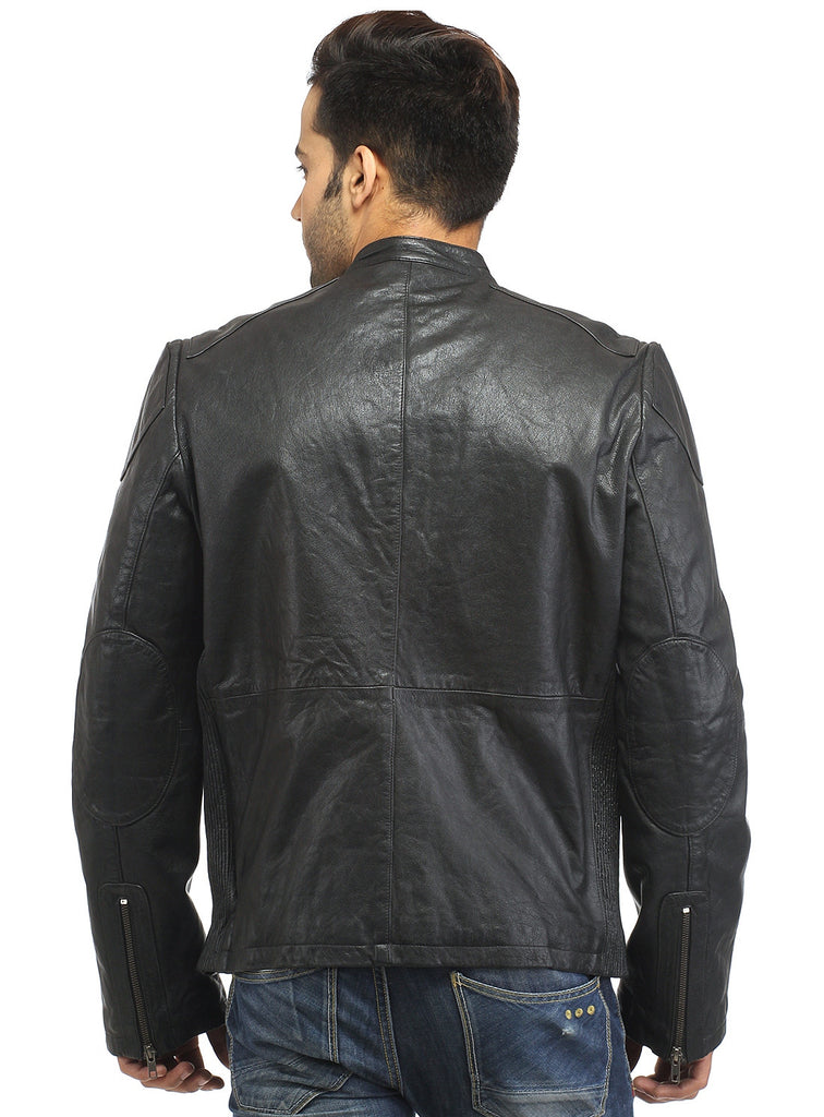 Men Straight Fitted Leather Biker Casual Jacket , Men Jacket - CrabRocks, LeatherfashionOnline
 - 5