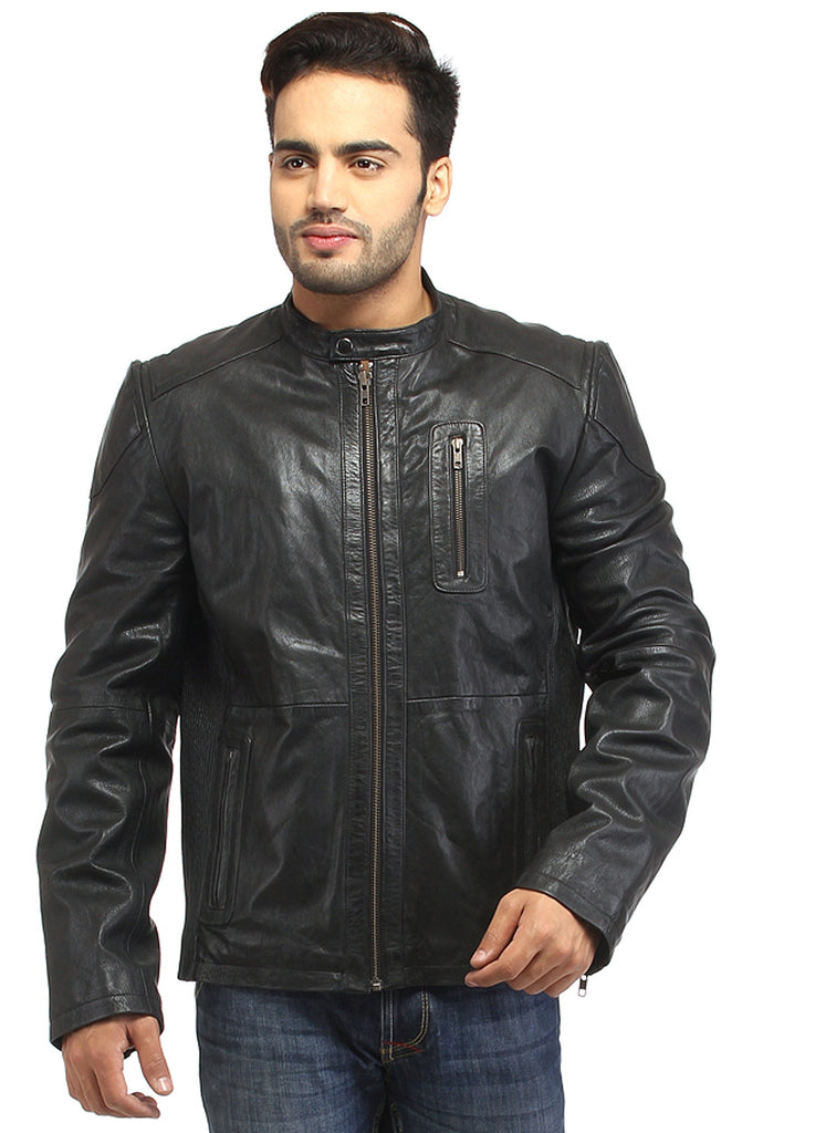 Men Straight Fitted Leather Biker Casual Jacket S / Leather / Black, Men Jacket - CrabRocks, LeatherfashionOnline
 - 1
