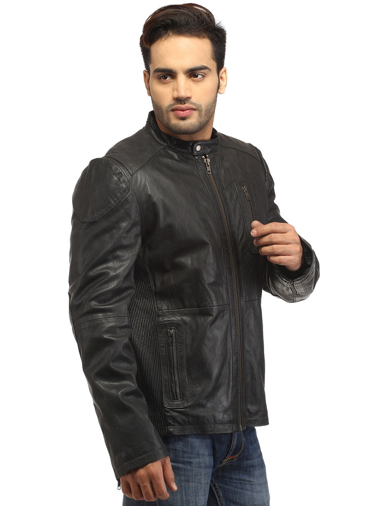 Men Straight Fitted Leather Biker Casual Jacket , Men Jacket - CrabRocks, LeatherfashionOnline
 - 3