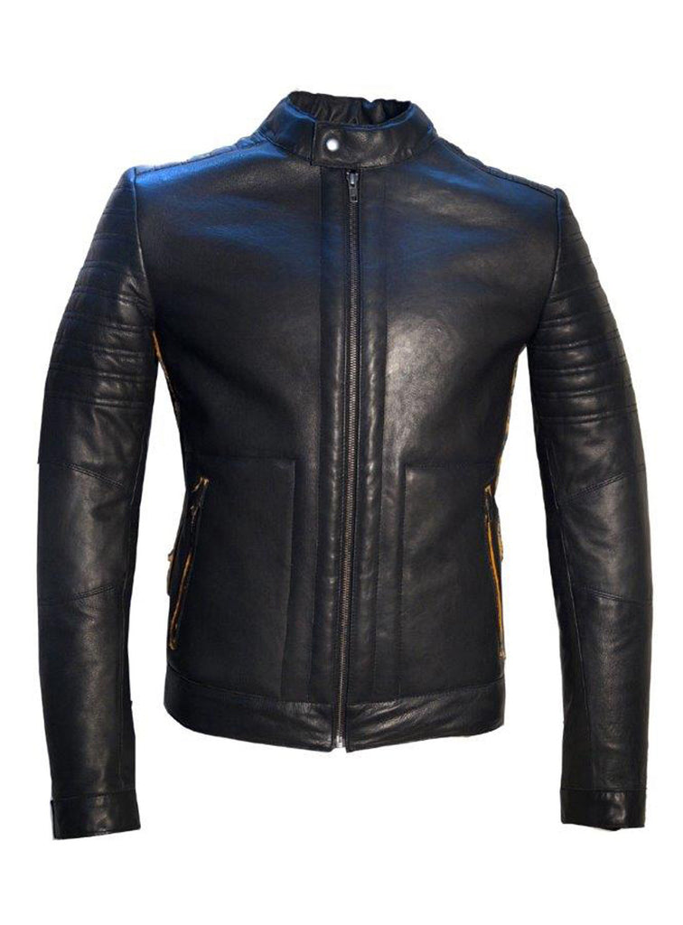 Men's Real Leather Bonded with Faux Mink Motorcycle Jacket -Hot seller Black / M / Leather, Men Jacket - CrabRocks, LeatherfashionOnline
 - 1