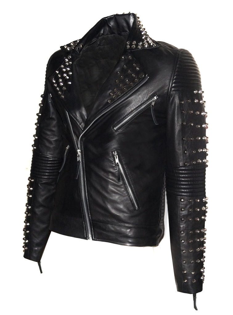 Men Designer Studded Motorcycle Leather Jacket