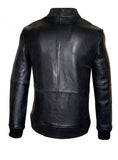 Men Leather Bomber with Leather Ribbed Collar and Structured Bonded Leather