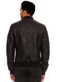 Men Leather Bomber Jacket with Designer Diamond Quilted