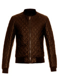 Men Leather Bomber Jacket with Designer Diamond Quilted