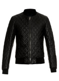 Men Leather Bomber Jacket with Designer Diamond Quilted