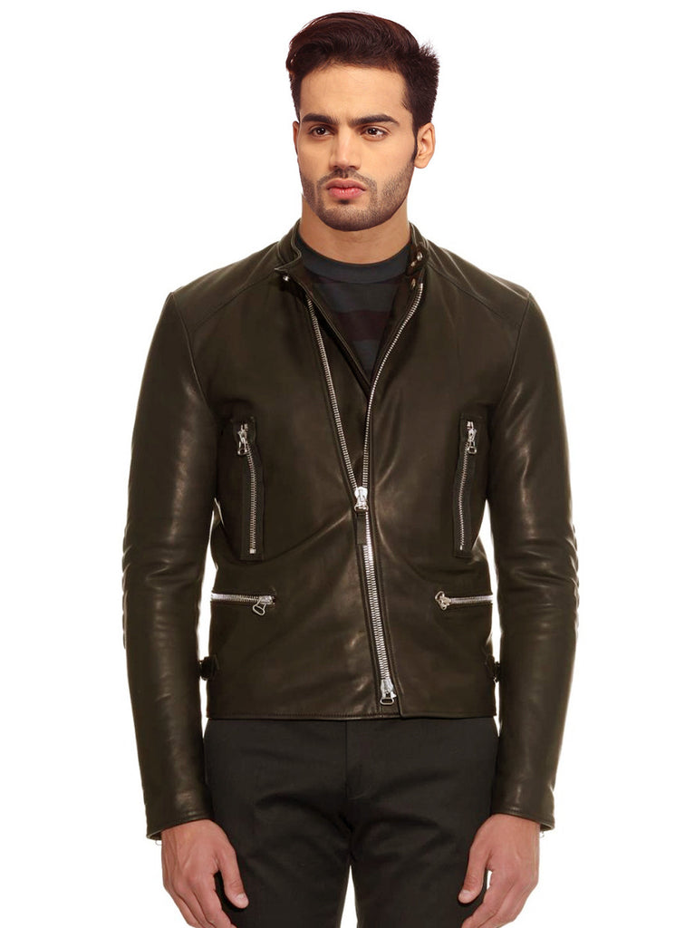 CrabRocks Men Leather Motorcycle Jacket Model MJ 071