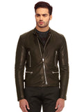 CrabRocks Men Leather Motorcycle Jacket Model MJ 071