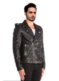 Men Washed Classic Motorcycle Biker Leather Jacket