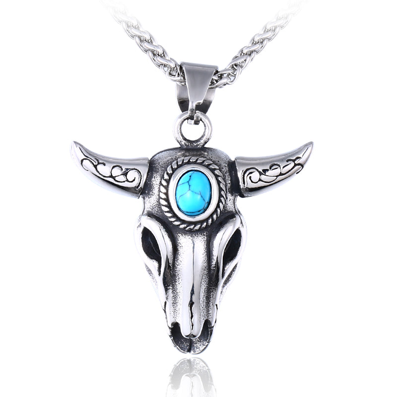 Bull with turquoise stone Pendant Stainless steel Necklace Unisex - best Seller